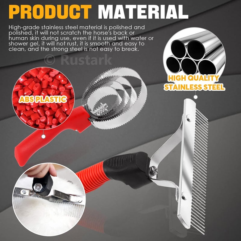 Rustark 3pcs Reversible Stainless Steel Curry Grooming Set with 4 Rings: Large Rubber Comb, Scotch Type Comb, Metal Brush for Cows, Sheep, Dogs, Goats, Horses - Image 5